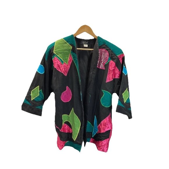 Tipicano Jacket blazer‎ size S Vintage 80's colorblock open art to wear artsy - Picture 1 of 11